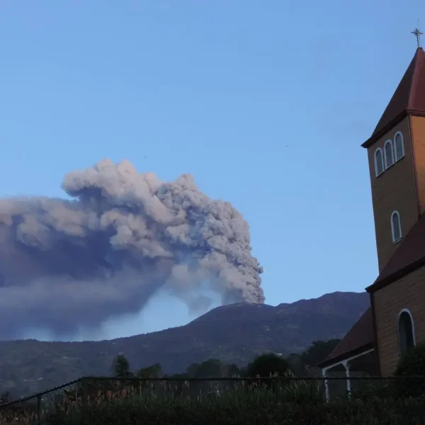 a volcanic plume from the Turrialba Volcano in Costa Rica, visible from the Aquiares farm.